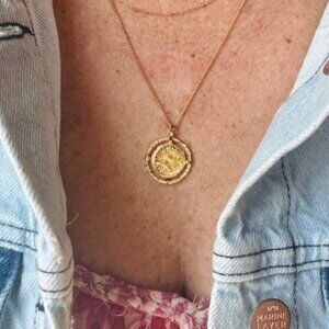 Waterproof Gold Sun Dial Necklace Layering Pendant for Summer Pretty Necklace